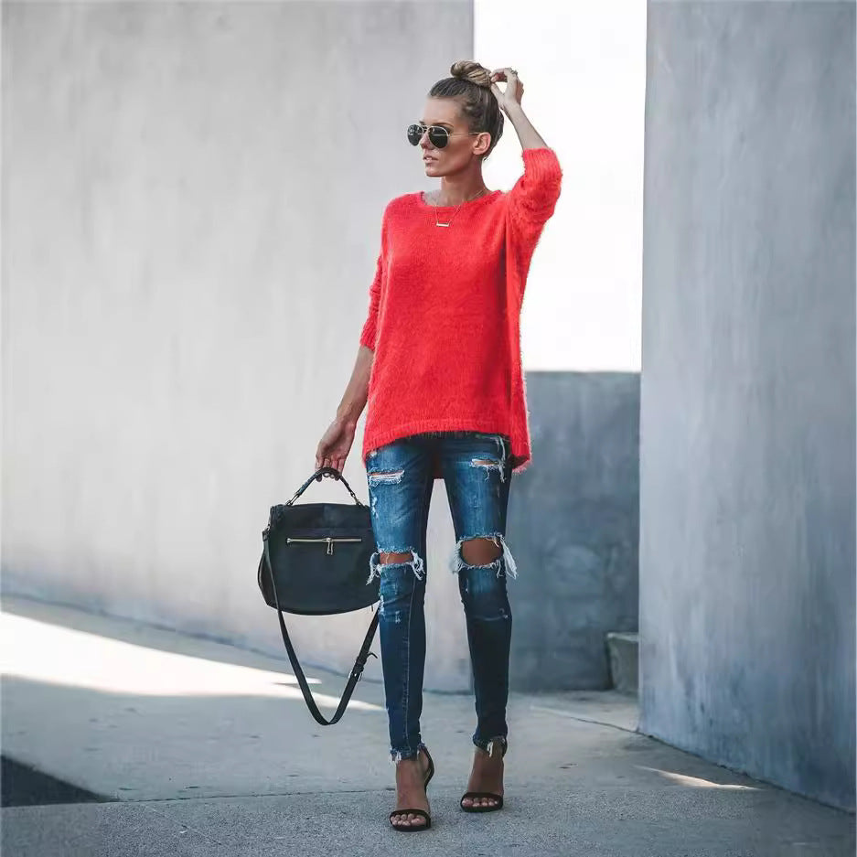 Dame blød sweater med asymmetrisk kant Stilla