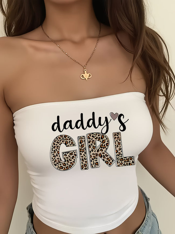 Dame bandeau top med leopardmotiv og kreativ tekst Skovae