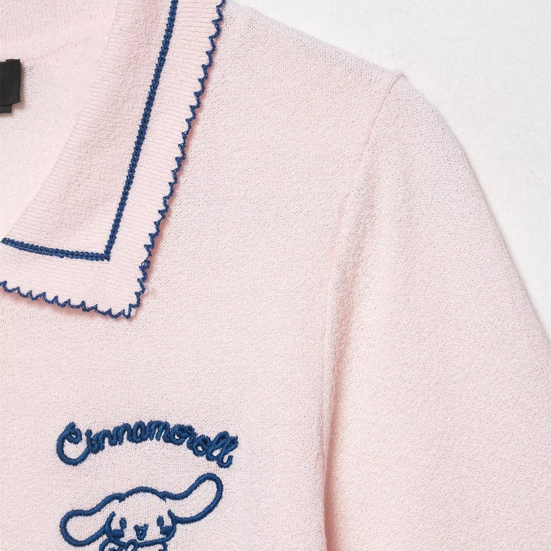 Dame Polo-Shirt med fin struktur og broderet motiv Skovae