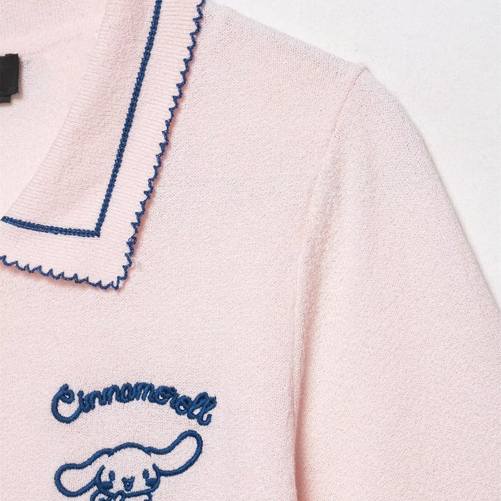 Dame Polo-Shirt med fin struktur og broderet motiv Skovae