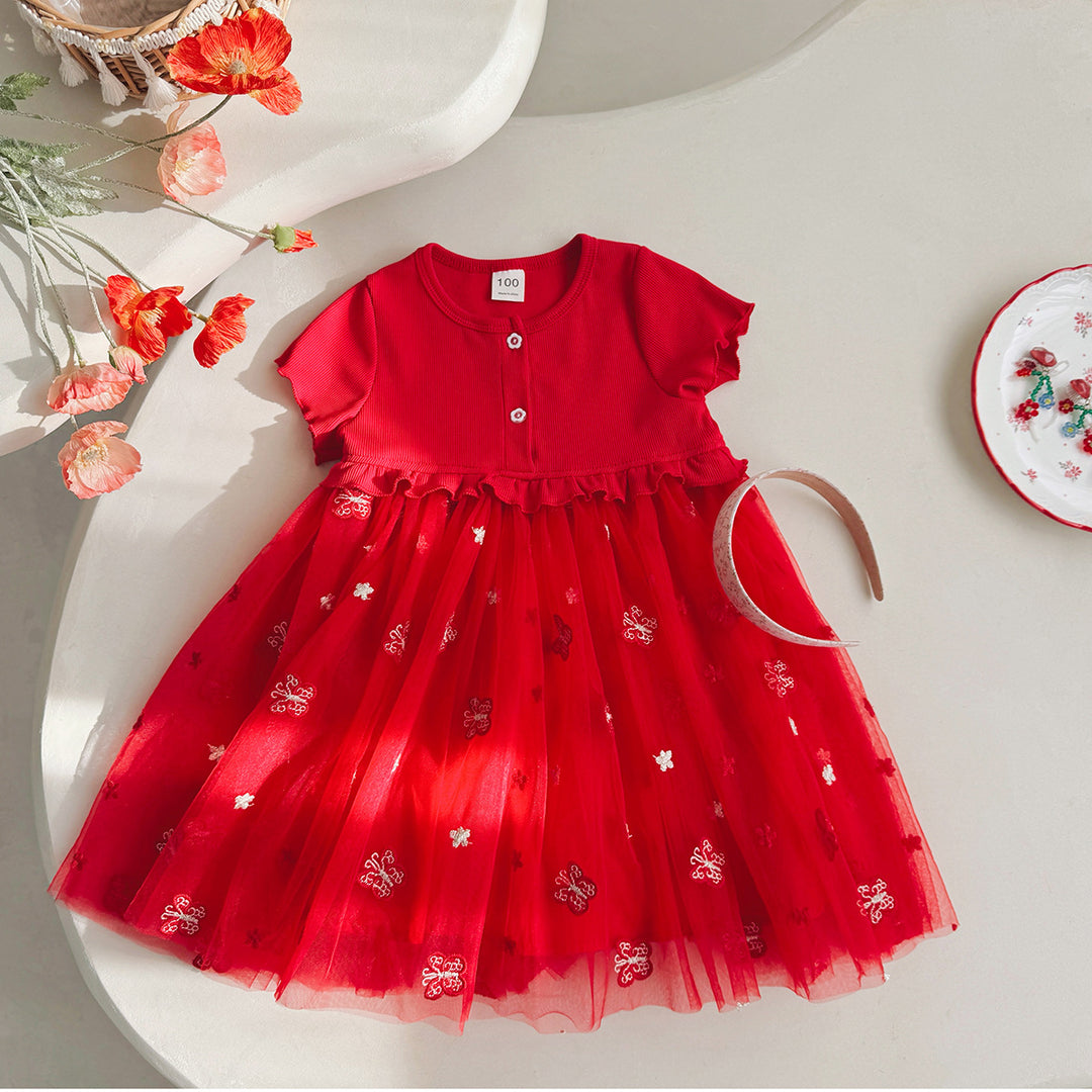 Pige Broderet A-linje Tyllkjole Stilla