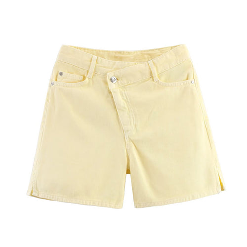 Dame jeansshorts i afslappet vintage-stil med høj talje og sidelunger Skovae