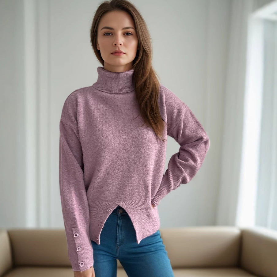 Kvinders hyggelige turtleneck sweater med knapdetaljer Stilla