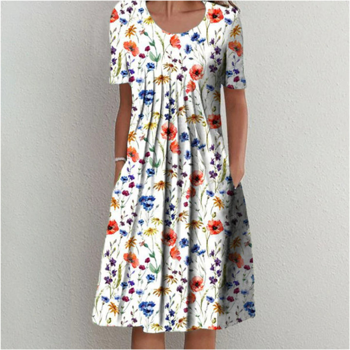 Dame blomsterkjole midi med plisseret design Stilla