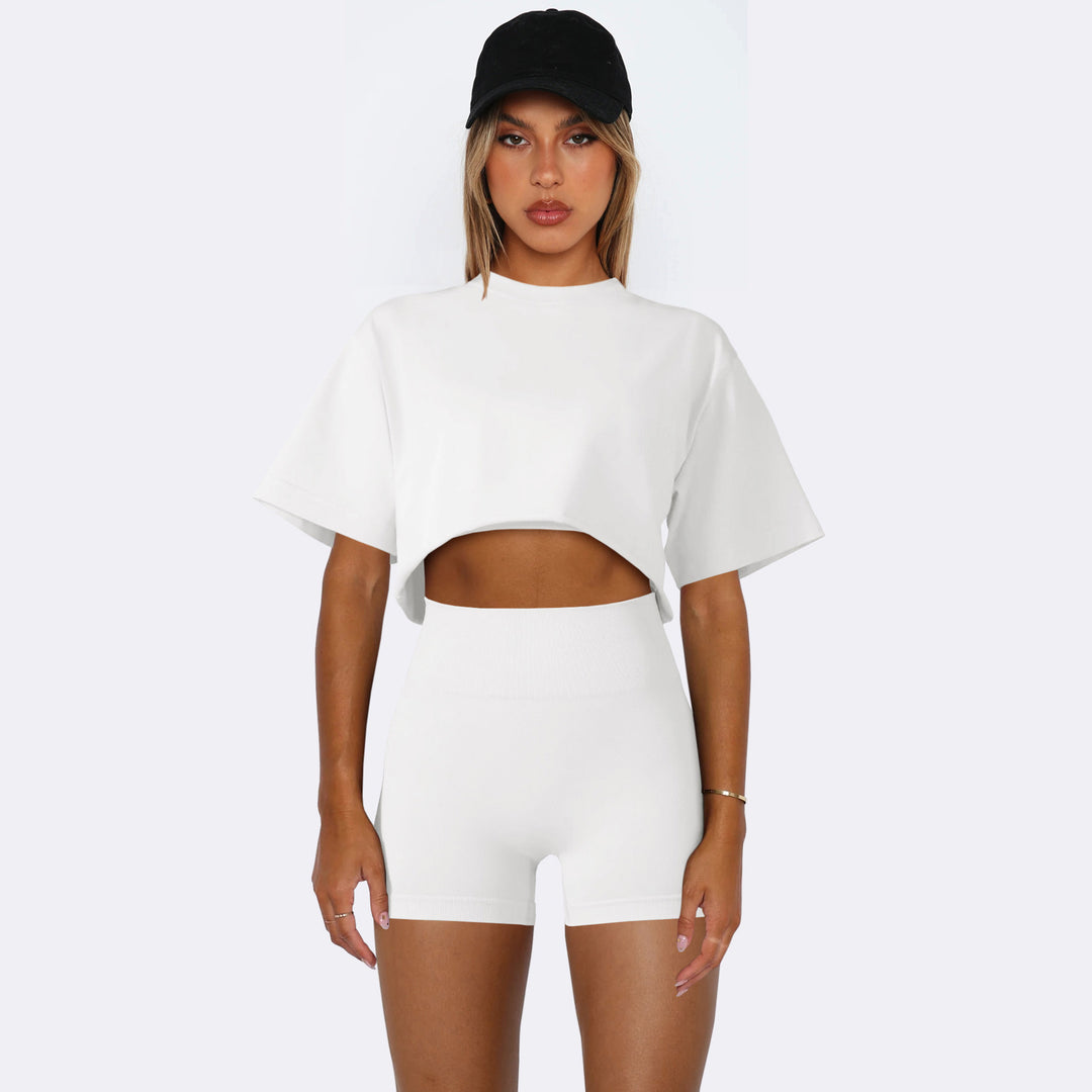 Dame sportiv Crop-Top- og shorts-sæt med høj talje og oversized pasform Stilla