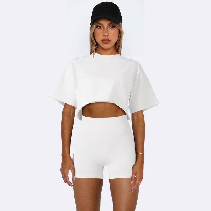 Dame sportiv Crop-Top- og shorts-sæt med høj talje og oversized pasform Stilla