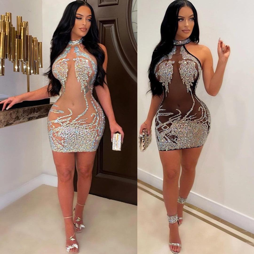 Dame Mini Kjole med Strass dekoration Stilla