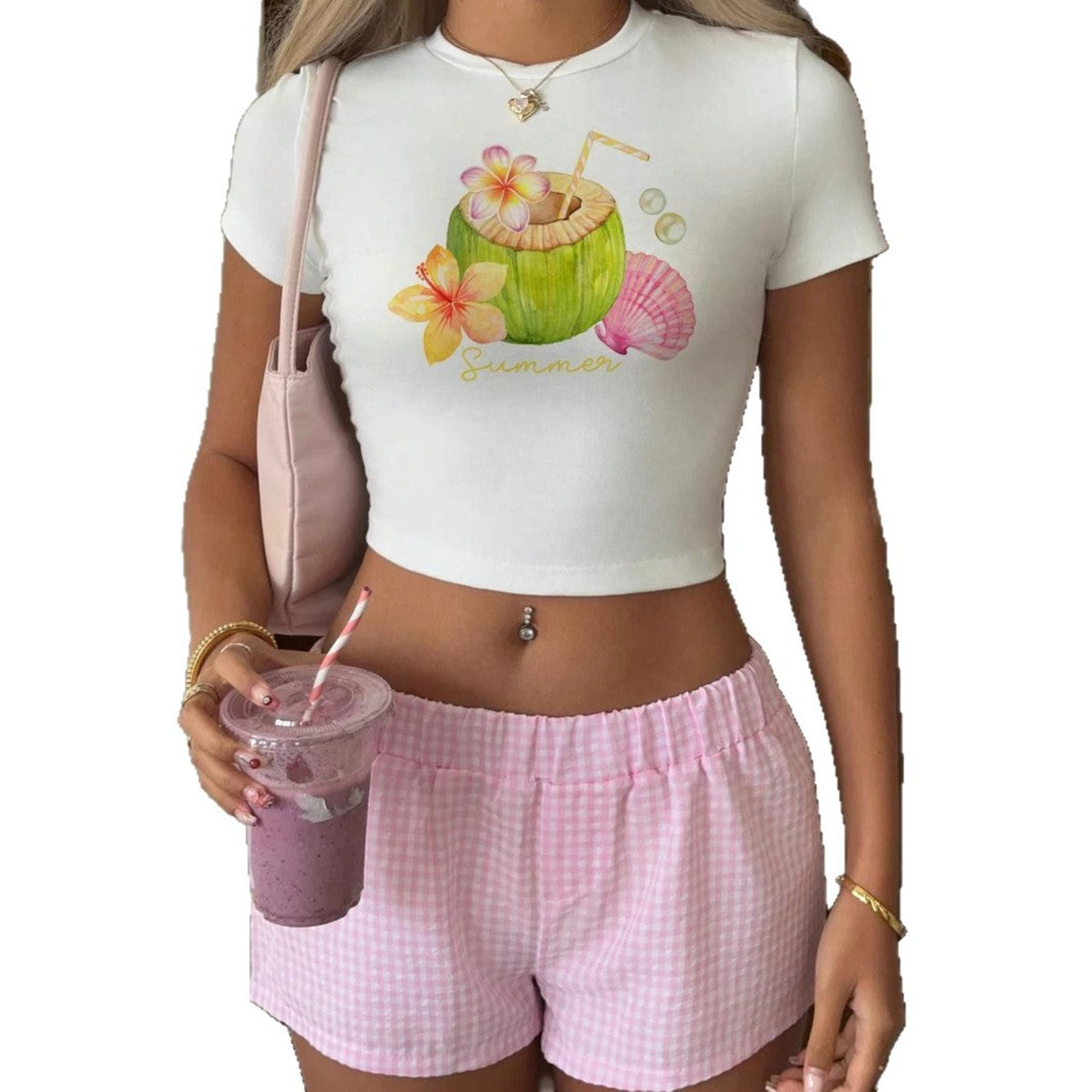 Dame Crop-Top med frugtagtig sommerdesign og afslappet snit Skovae