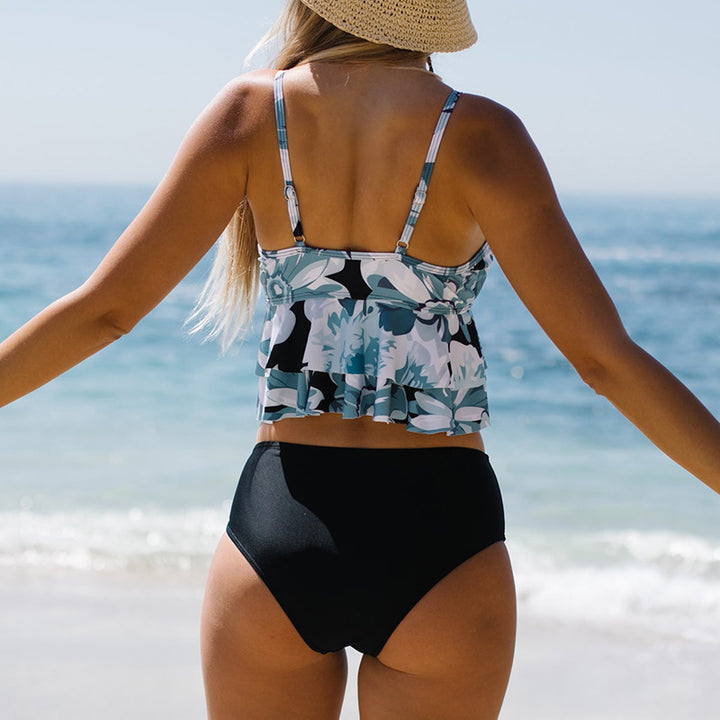 Dame blomsteret tankini med frynset kant og høj talje Stilla