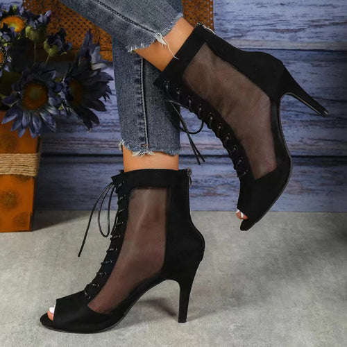 Dame Halvåben High Heel Støvler med gennemsigtig Sideskin og Snørebånd Stilla