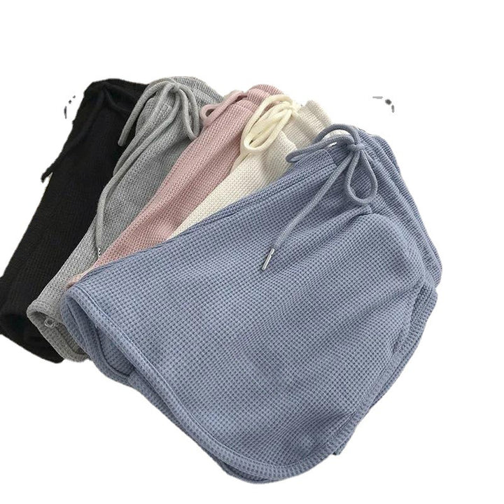 Kvindernes afslappede vaffeltekstur shorts med justerbar snor og elastisk taljebånd