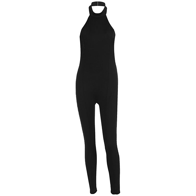Dame figursyet jumpsuit med høj krave og ribstruktur Skovae