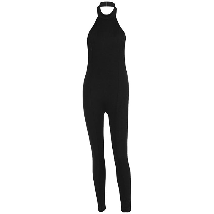 Dame figursyet jumpsuit med høj krave og ribstruktur Skovae