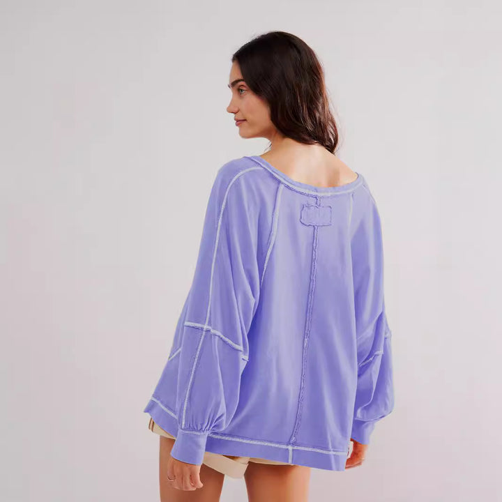 Damer afslappet oversized sweatshirt med dyb V-udskæring og moderne design Stilla