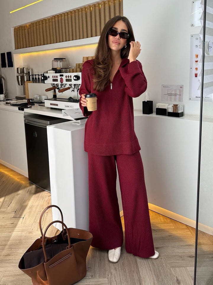 Dame Casual Strik Suit med Høj Krave og Løs Fit Stilla
