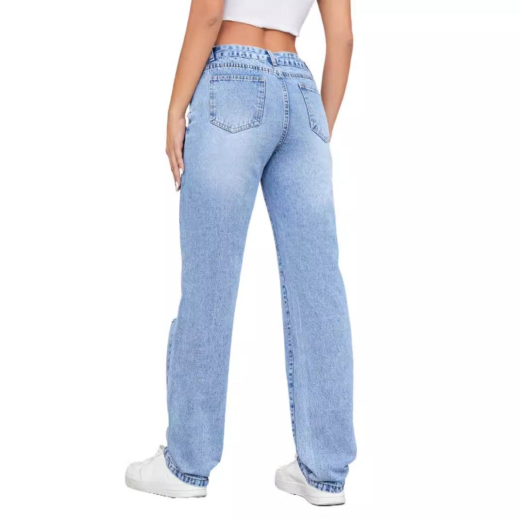 Kvinders høje jeans i en afslappet vintage stil med stilfuld ødelagt effekt Stilla