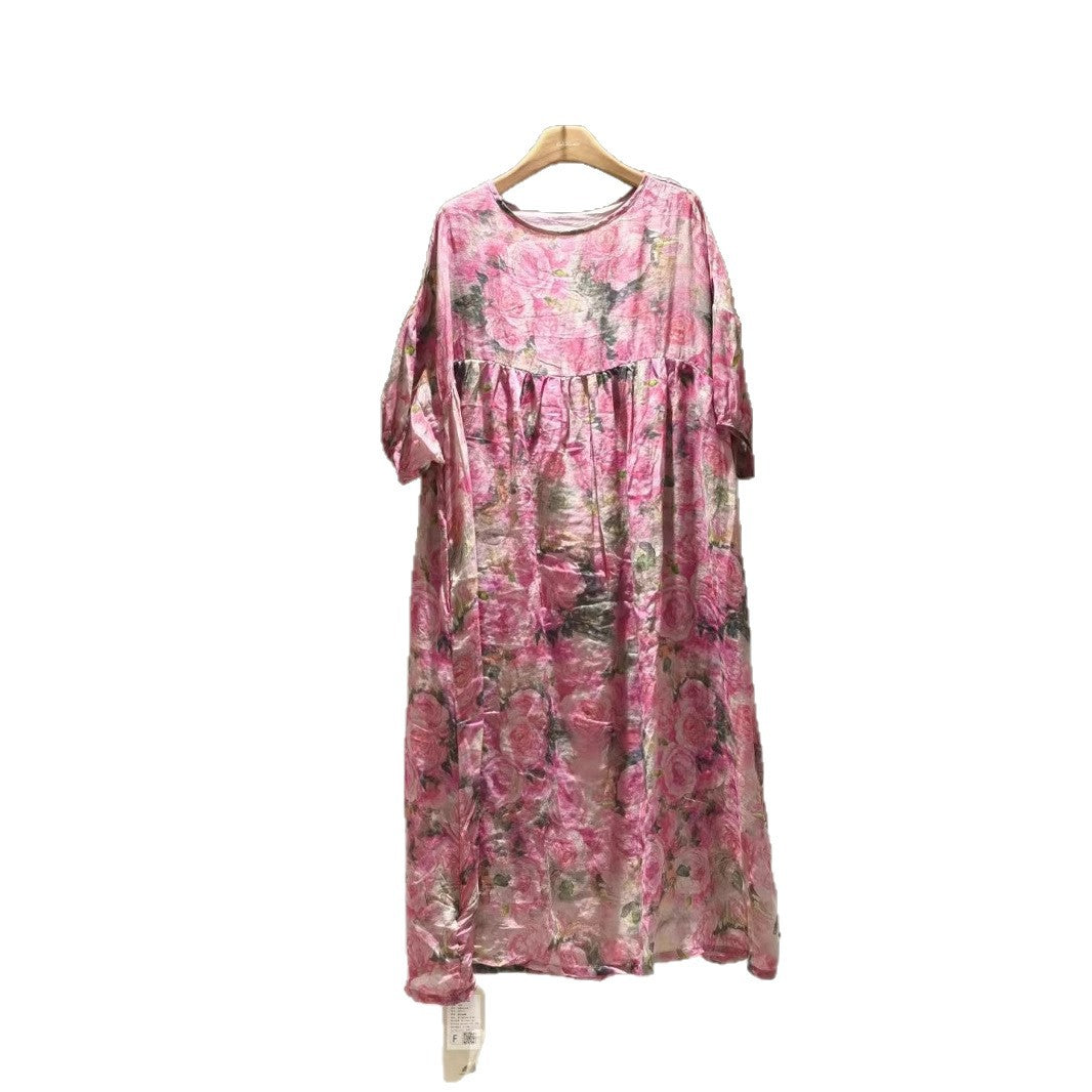 Dame Flydende Floralprint Midi-Kjole med Flæsedetaljer Stilla
