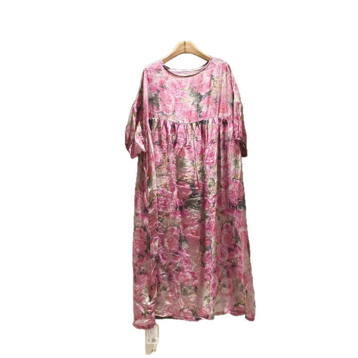 Dame Flydende Floralprint Midi-Kjole med Flæsedetaljer Stilla