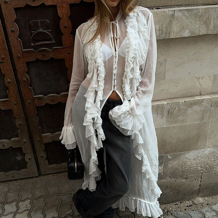 Dame Rynkebluse med romantisk design og fine stofdetaljer Stilla