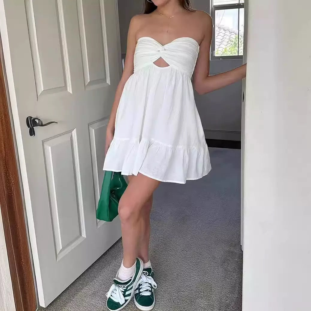 Damer Off-Shoulder Ruffle Mini Kjole med Nøglehul Detalje Stilla