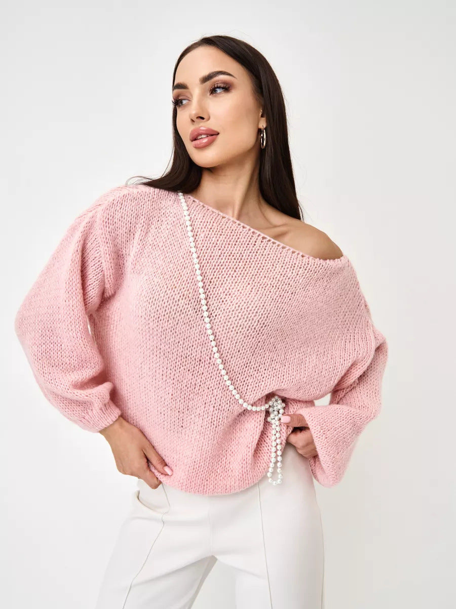 Kvinders casual chunky striktrøje med brede ærmer og rund hals Stilla