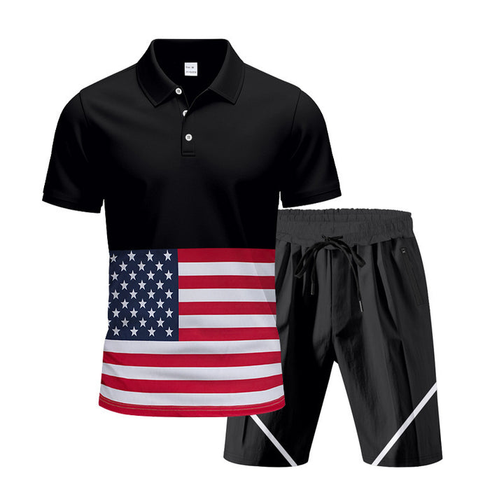 Herrer Polo-Shirt og Shorts-Sæt med flagmotiver og moderne snit Stilla
