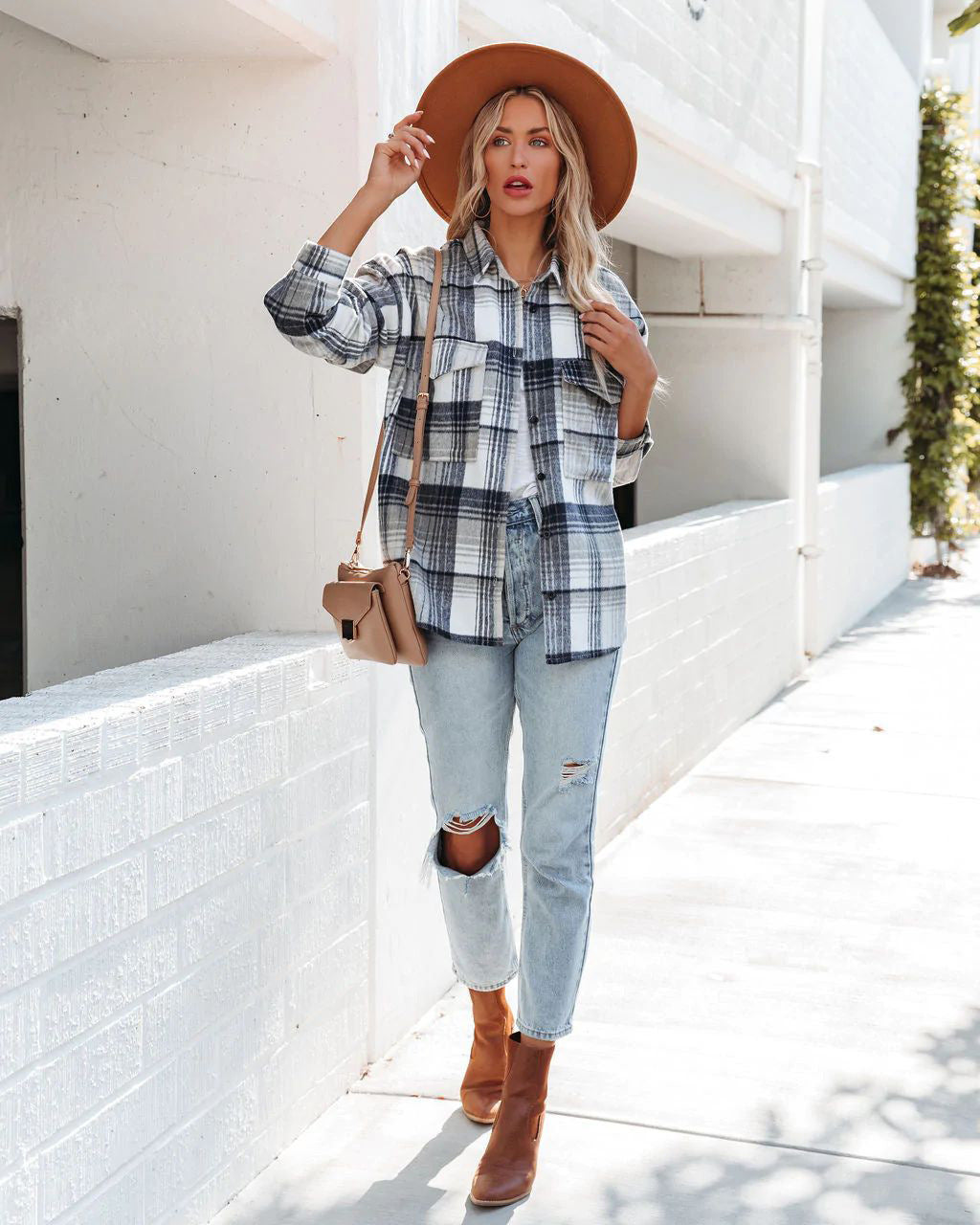 Dame Plaid Oversized Skjortejakke med to lommer og afslappet snit Stilla