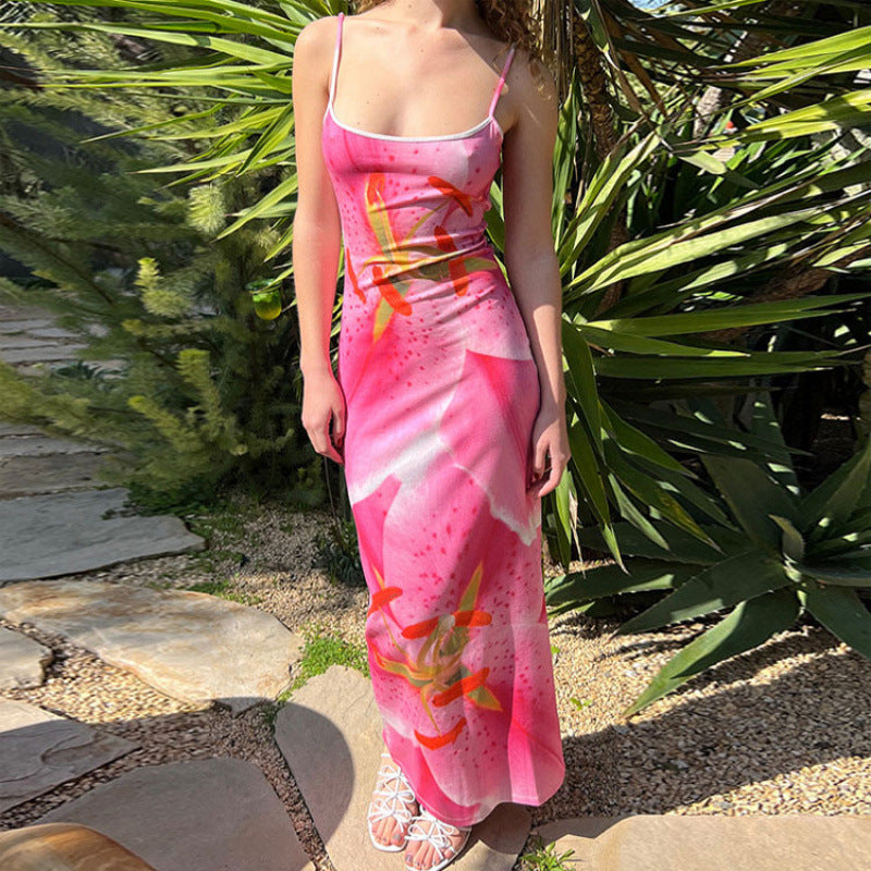 Dame Floral Maxi Kjole med justerbare stropper Stilla