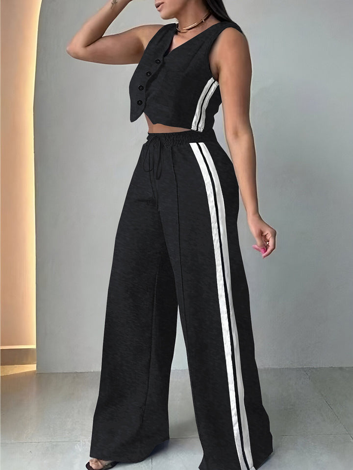 Dame afslappet to-delt sæt med cropped-top og løst skårne bukser Stilla