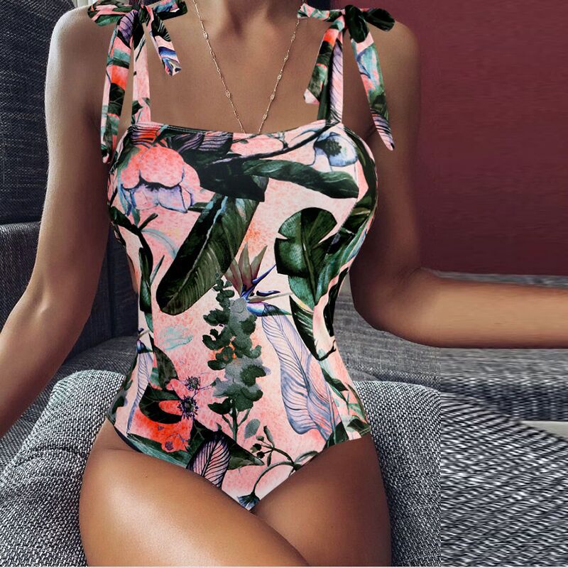 Dame Justerbar Blomst-bade-dragt med Tie-Front Stilla