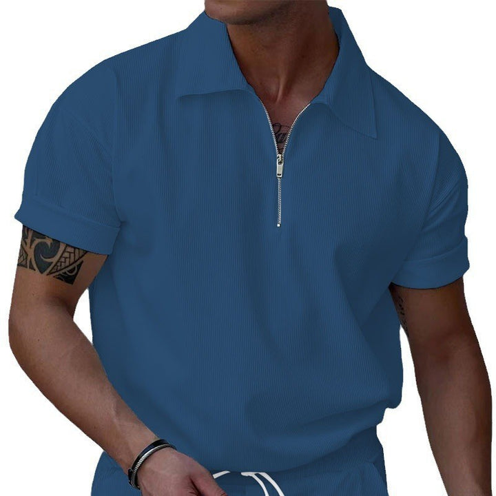 Herrer kortærmet polo-shirt med moderne lynlås og struktureret stof Stilla