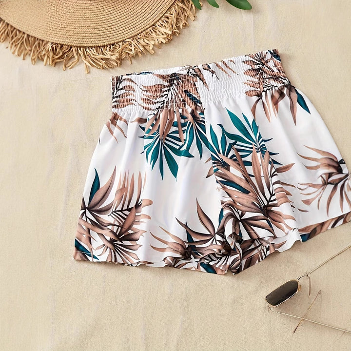 Dame Strandshorts med elastisk talje og tropisk mønster Stilla