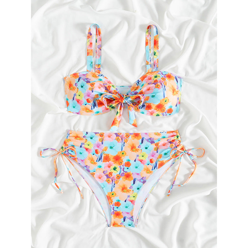 Dame Floral Print Høj Talje Bikini Sæt Stilla