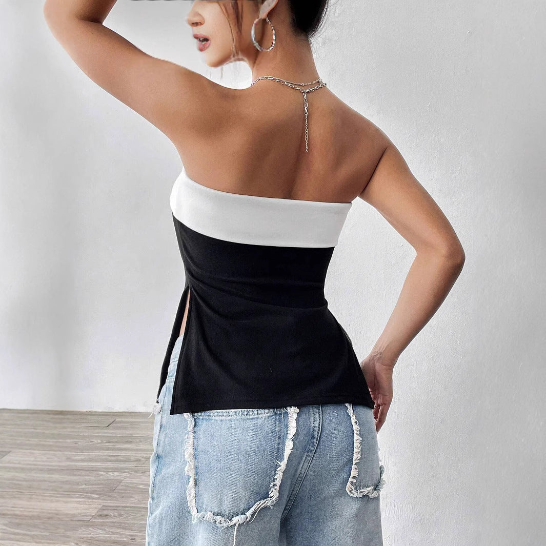 Dame Bandeau-top med elegant farveblokdesign Skovae
