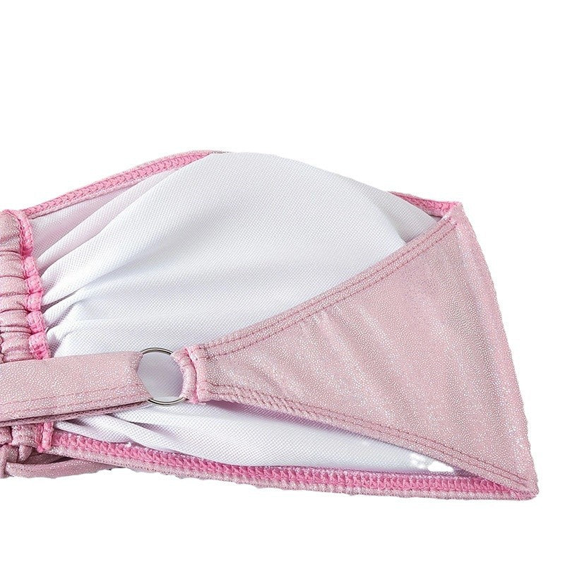 Dame Bandeau-bikini med raffineret rynkedesign og glitrende stof Stilla