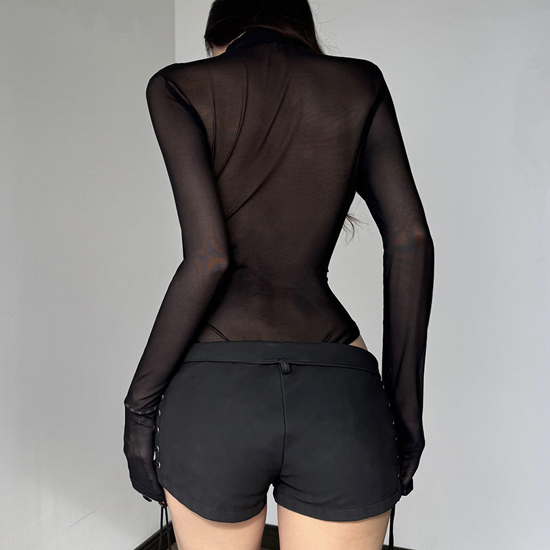 Dame Elegant bodysuit med fine sommerfuglemotiver og gennemsigtigt stof Skovae