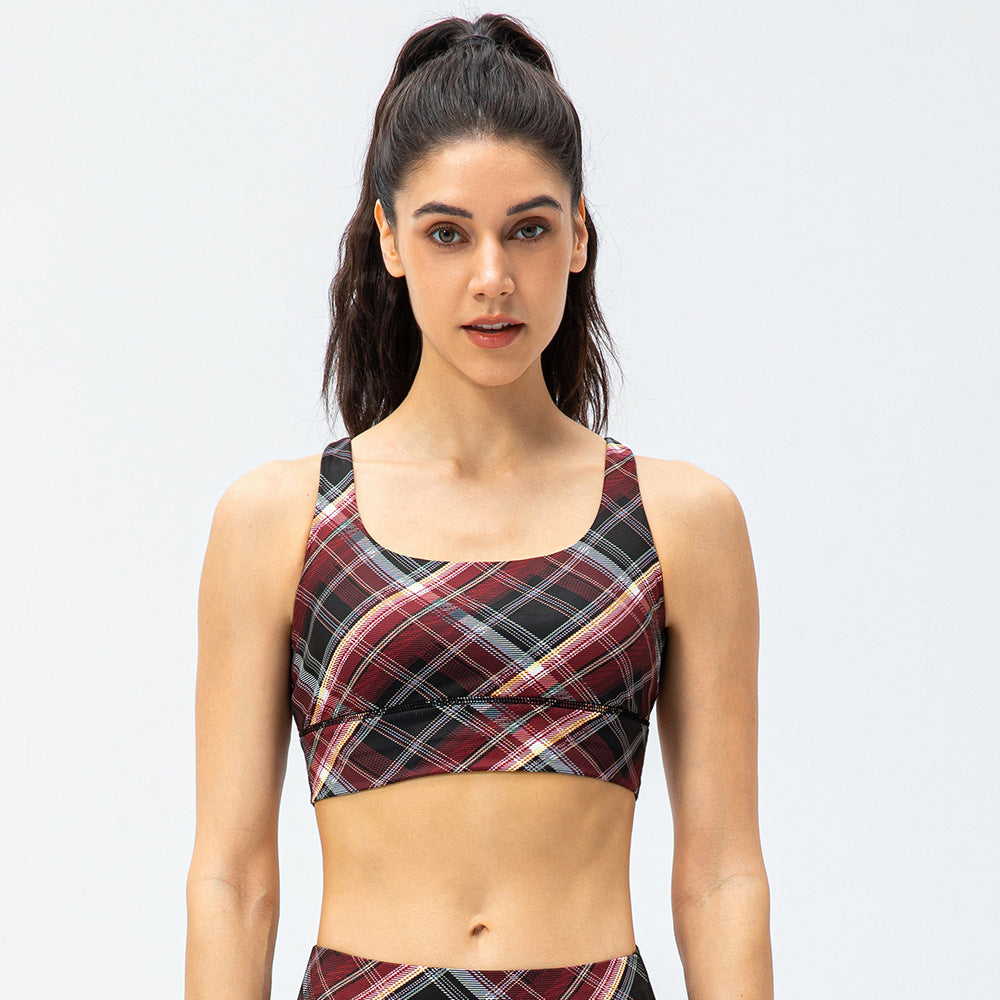 Stilla | Feel Yoga Sports Bra Houndstooth Shockproof Running Vest Med Brystpude, Fitness Bh Med Ternet Element