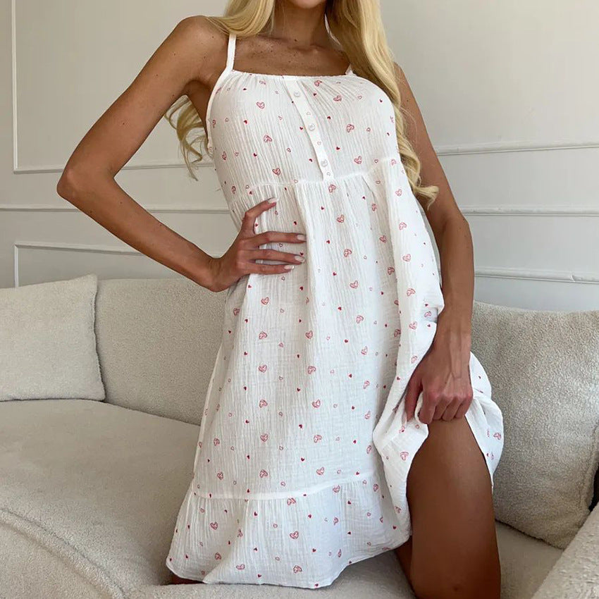 Dame let sommerkjole med flæsekant og blomsterdesign Stilla