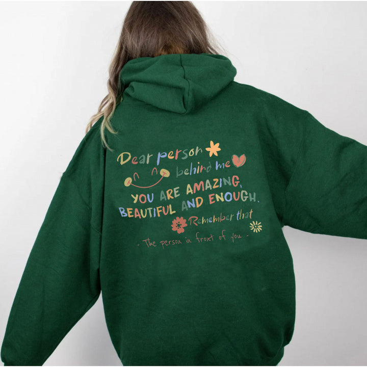 Kvinders hætte sweatshirt med motiverende print og komfortabel pasform Skovae