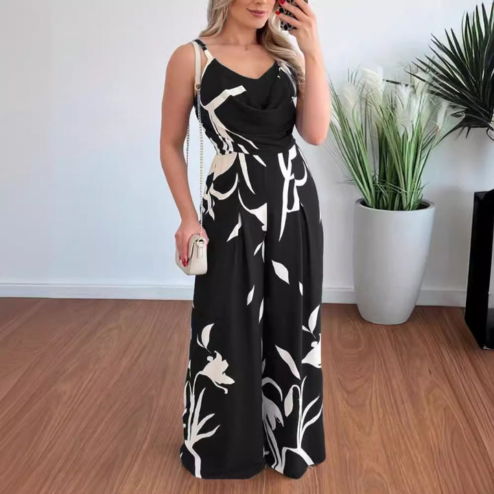 Dame elegant jumpsuit med flydende stof og legende mønster Stilla