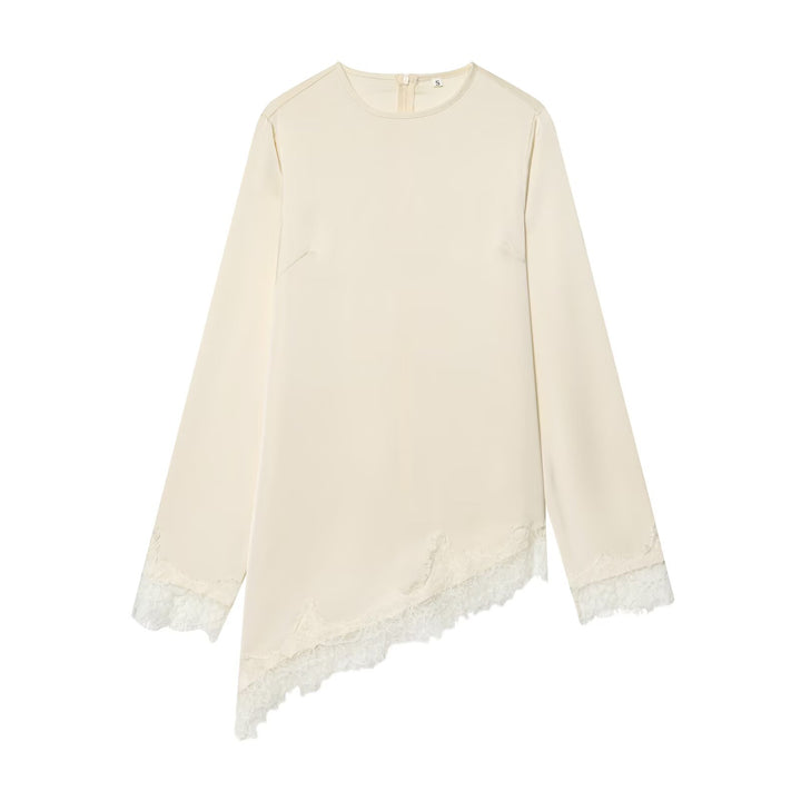 Dame asymmetrisk bluse shirt med spidsudsmykning Skovae