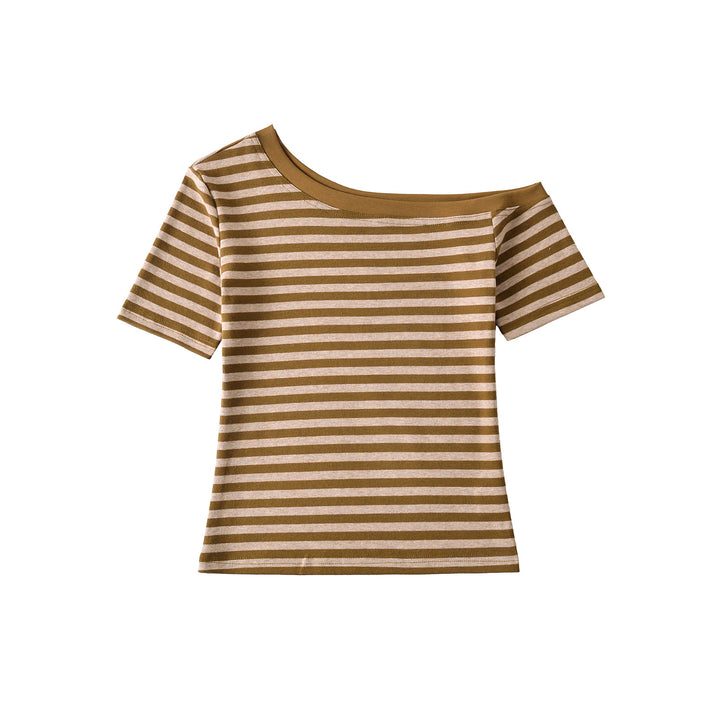 Damer Off-Shoulder stribet T-shirt med elastisk bånd og behagelig pasform Stilla