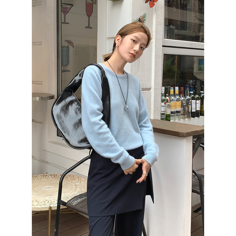 Dame elegant strikpullover med asymmetrisk detalje og blødt materiale Stilla