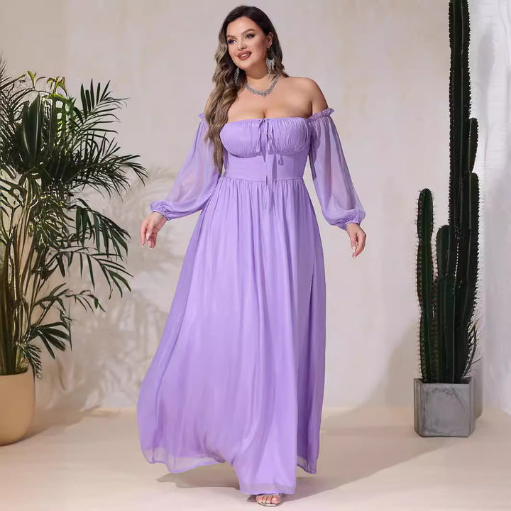 Dame maxikjole med off-shoulder design og flydende stof Stilla