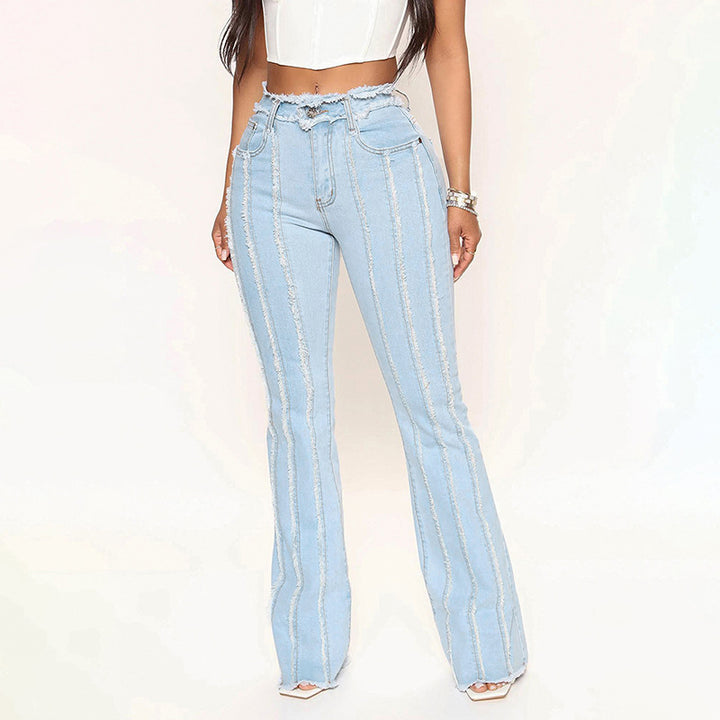 Dame flared jeans med ribbede detaljer og høj talje Stilla
