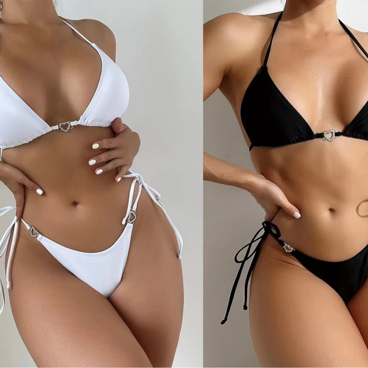 Dame Triangel-Bikini med justerbare bindebånd og elegant smykkedetail Stilla