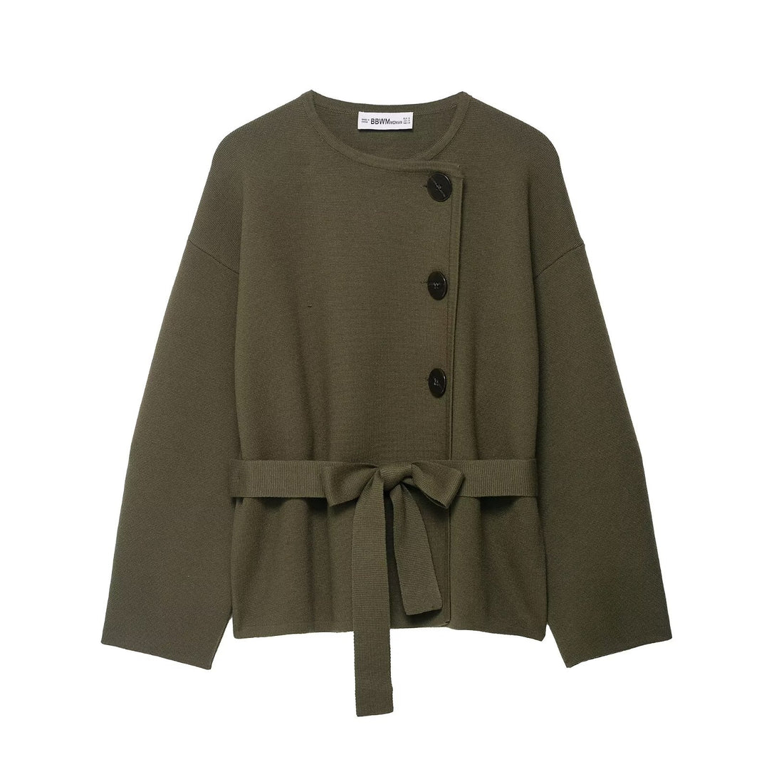 Dame afslappet cardigan med bælte og elegante knapdetaljer Stilla