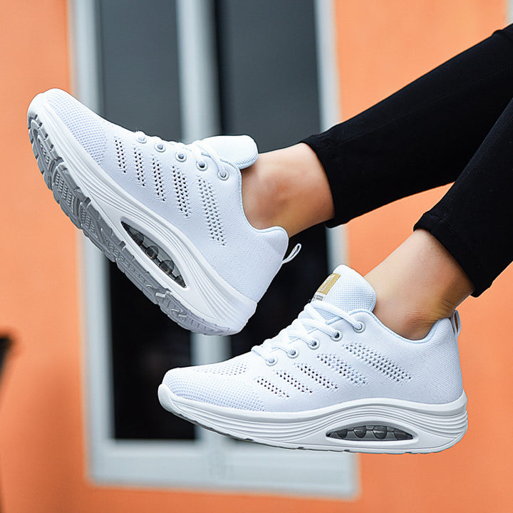 Dame nan åndbar strik-gangkomfort-sneaker med integreret luftfjedersystem og ergonomisk rocker sål Skovae