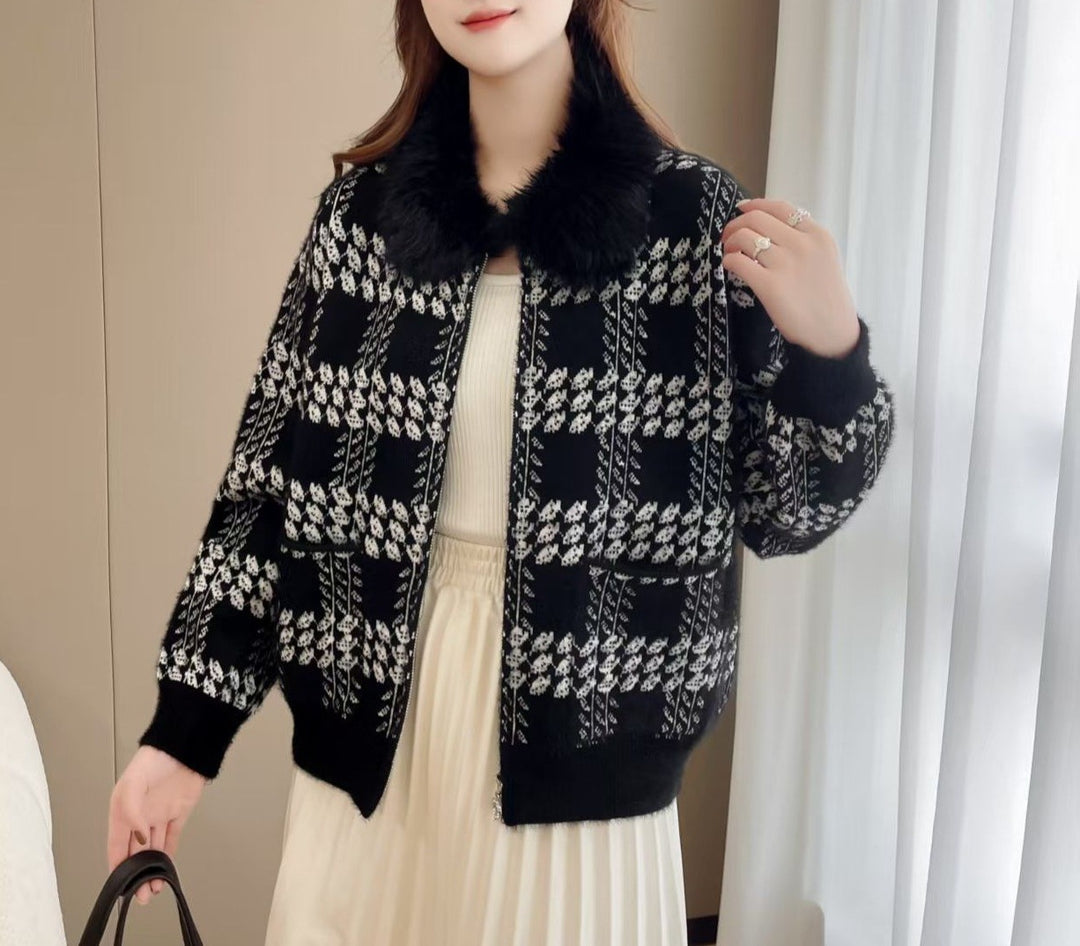 Kvinders designer cardigan med luksuriøs faux fur krave Stilla