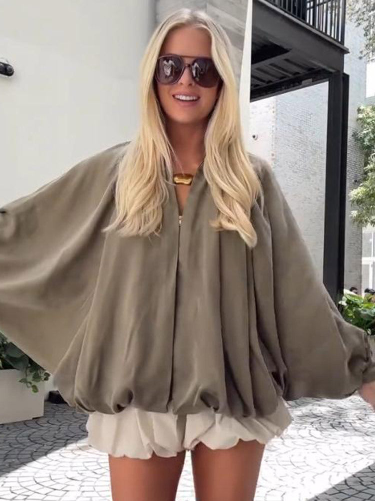 Dame Oversized Blouson med raffinerede flæsedetaljer Stilla